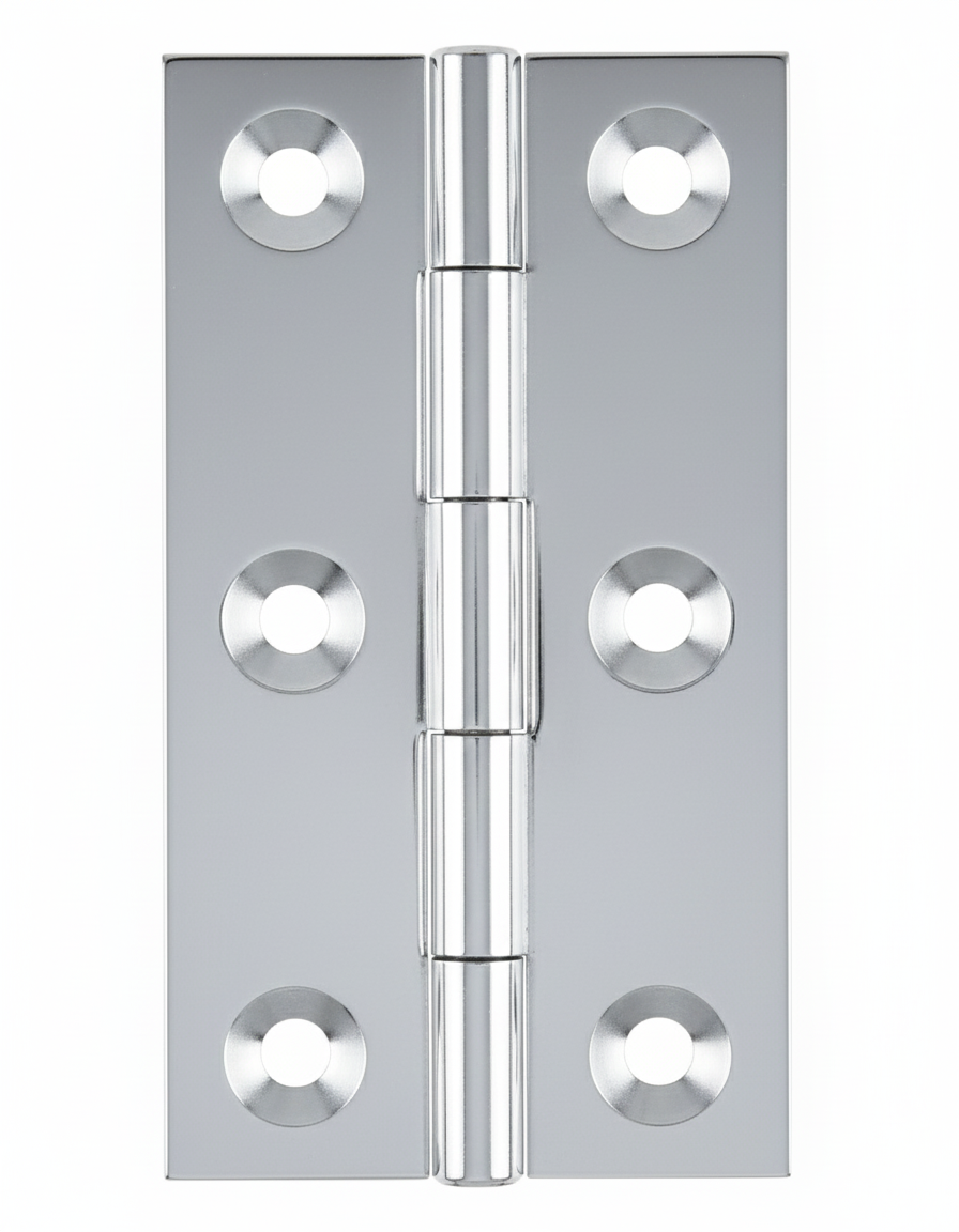 Simonswerk 0965 Solid Drawn Unwashered Brass Butt Hinges 75mm X 35mm C/W Screws Polished Chrome