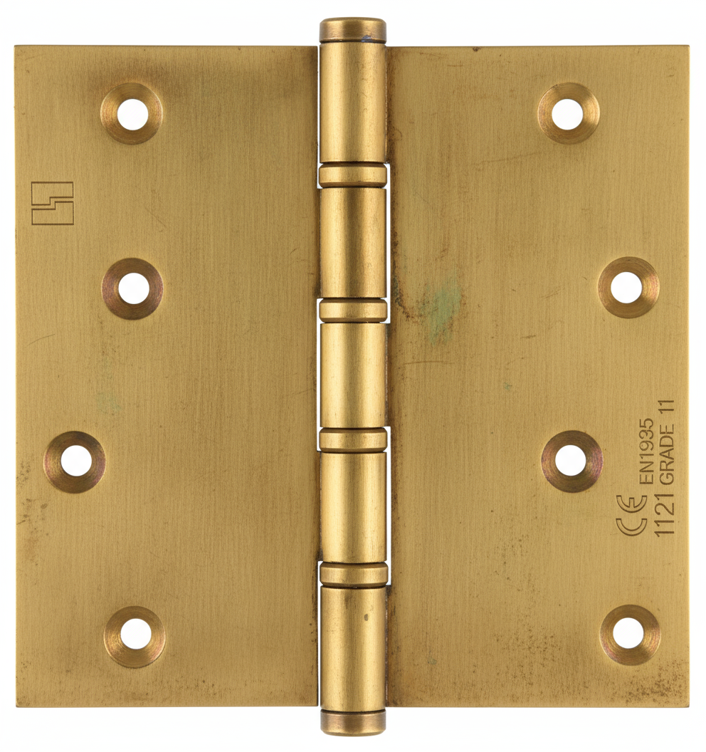 Simonswerk 1560CE Ball Race Brass Butt Projection Hinges CE marked FD30 fire rated 100mm x 100mm c/w Screws Aged Brass