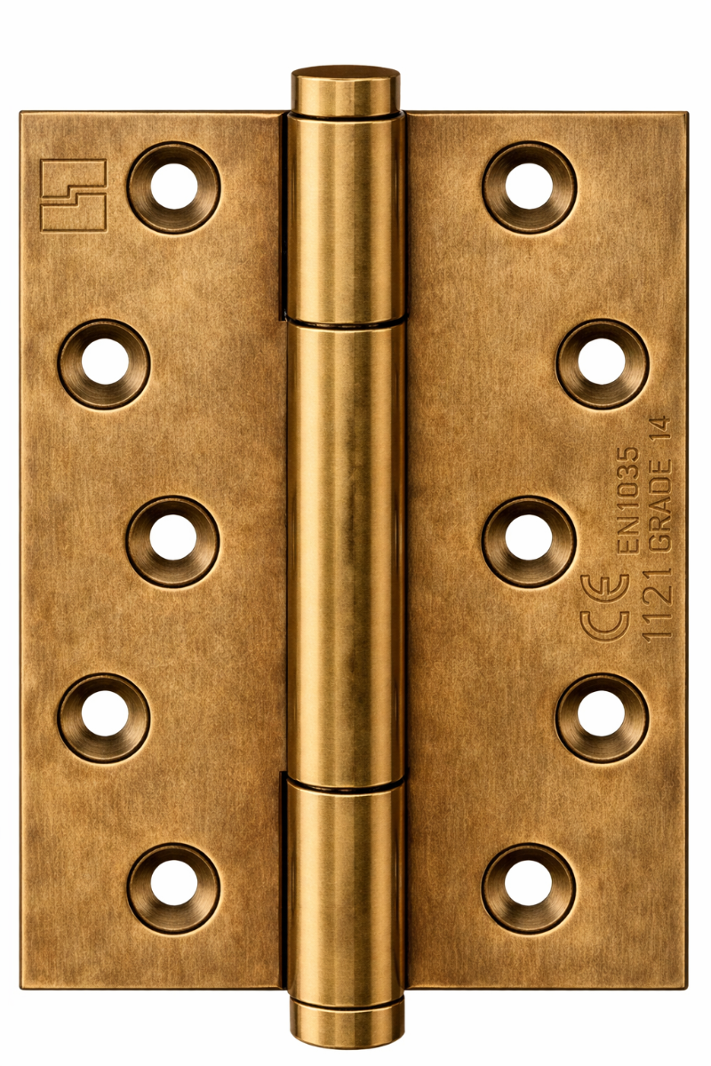 Simonswerk 1750 TRITECH Grade 14 Brass Butt Hinge For Door Weight 160kg CE marked FD30 fire rated 100mmx 76mm c/w Screws Aged Brass