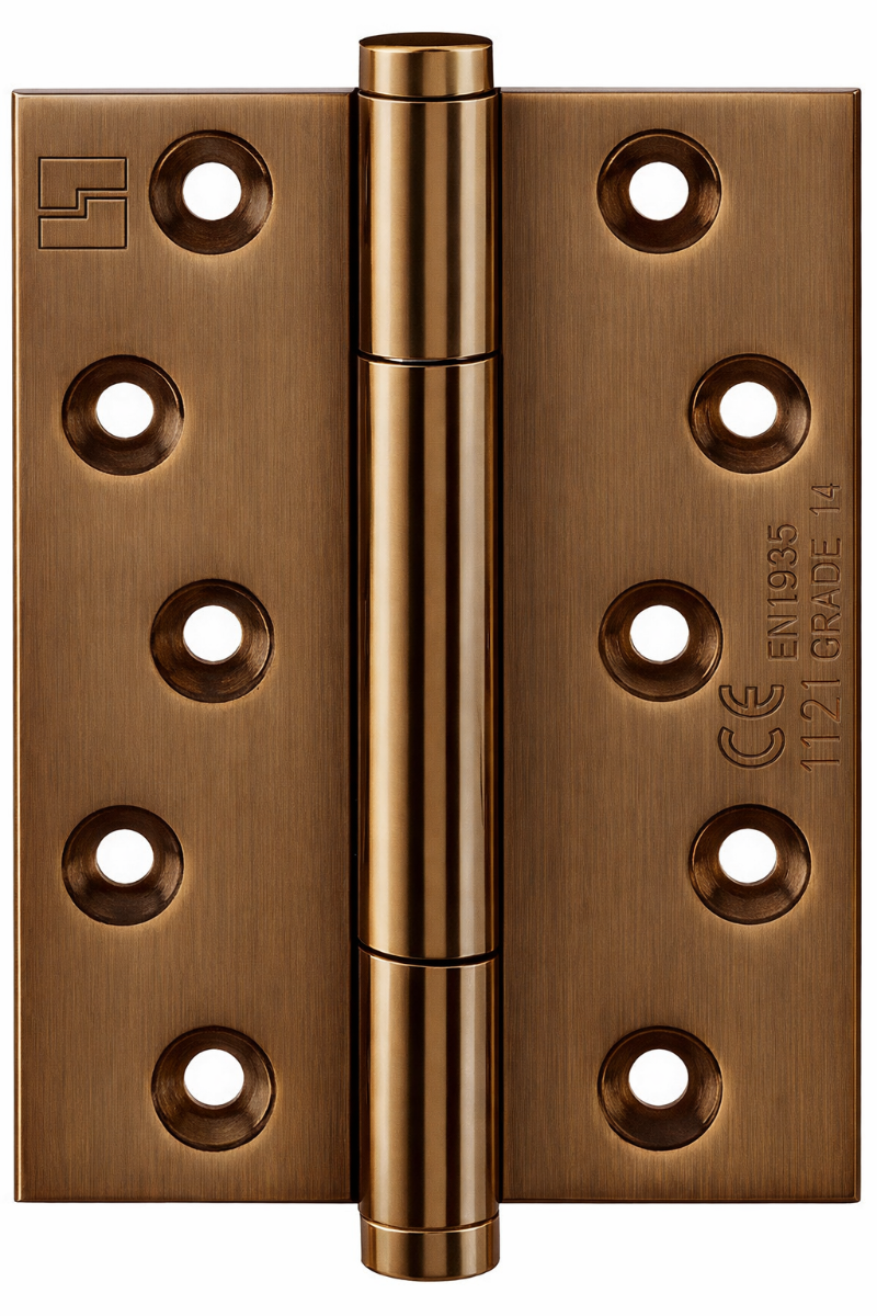 Simonswerk 1750 TRITECH Grade 14 Brass Butt Hinge For Door Weight 160kg CE marked FD30 fire rated 100mmx 76mm c/w Screws Polished Imitation Bronze (UK 523)
