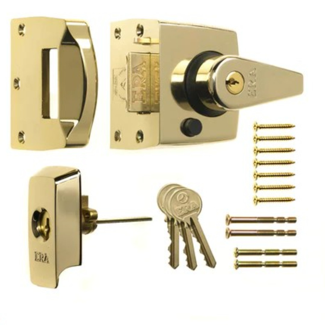 Era British Standard Double Locking High Security Nightlatch Door Lock 40mm Backset 1830-31 Polished Brass