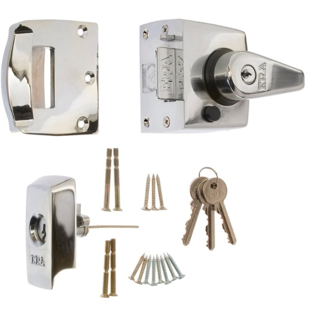 Era British Standard Double Locking High Security Nightlatch Door Lock 40mm Backset 1830 Polished Chrome
