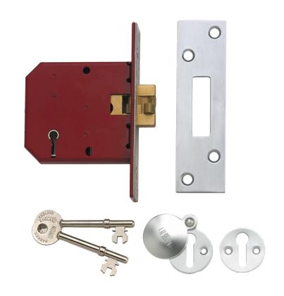 Union 2401 5 Lever Mortice Clawbolt Sliding Door Lock Satin Chrome 76mm