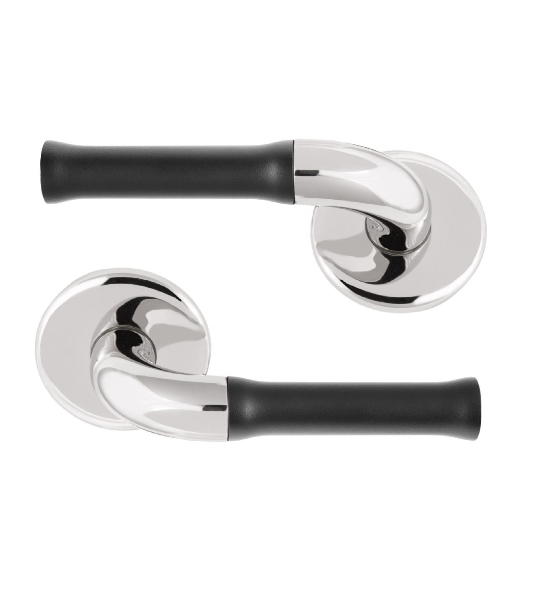 FORMANI NOUR EV100/64 solid double sprung door handle on rose polished stainless steel/satin black