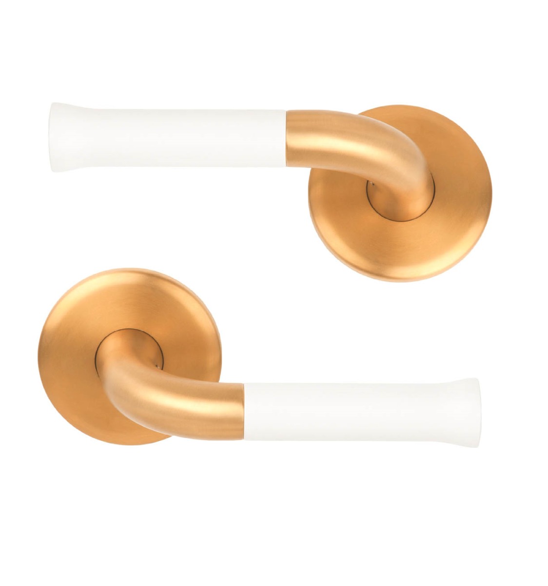 FORMANI NOUR EV101/64 solid double sprung door handle on rose PVD satin gold/white