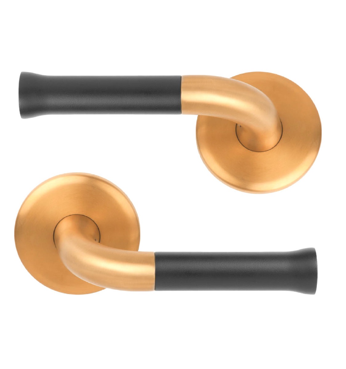 FORMANI NOUR EV101/64 solid double sprung door handle on rose PVD satin gold/satin black