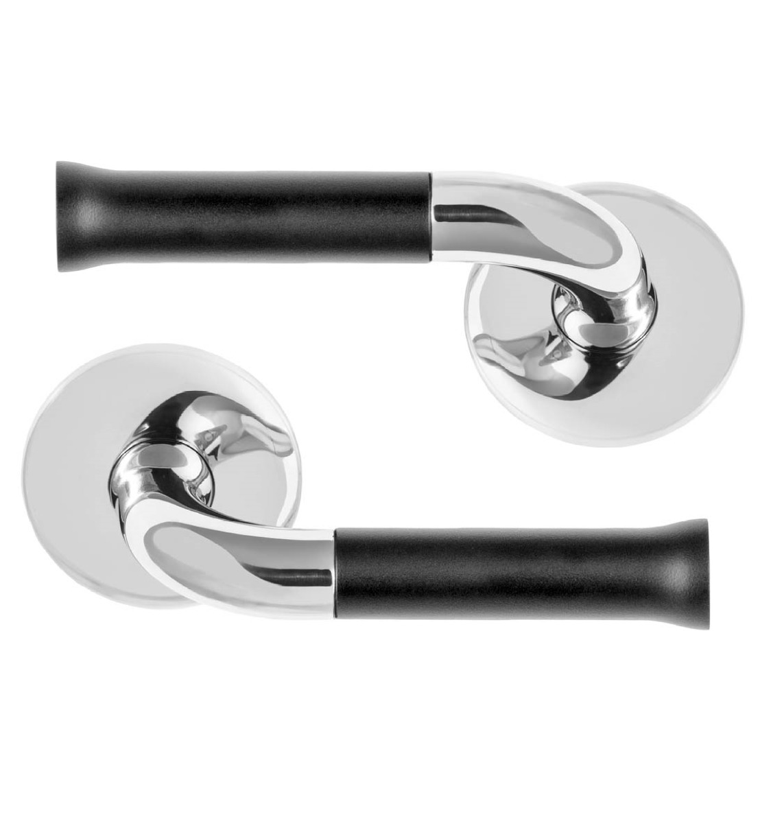 FORMANI NOUR EV101/64 solid double sprung door handle on rose polished stainless steel/satin black