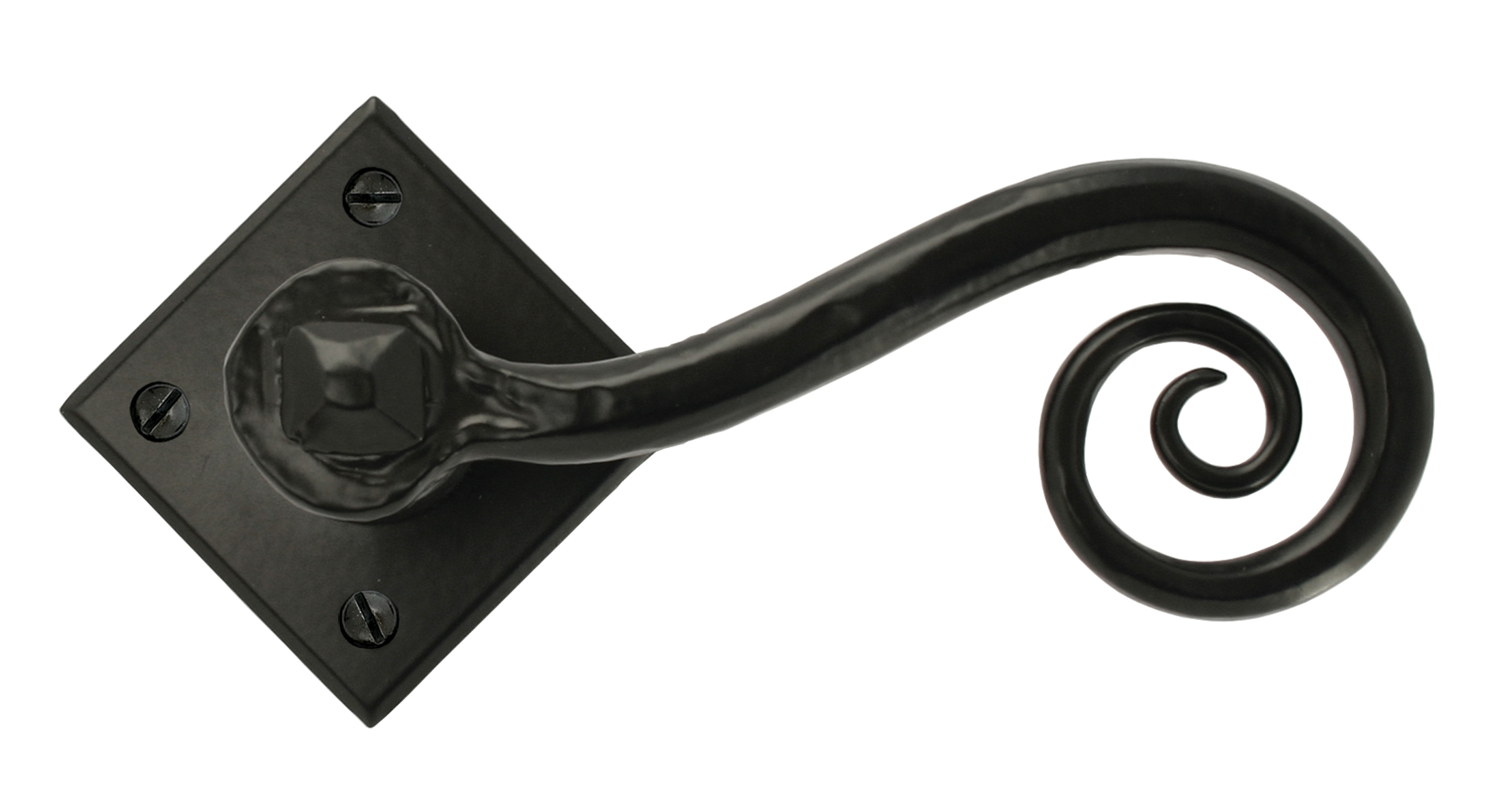 Black Monkeytail Lever Door Handle on Rose Set Diamond From The Anvil