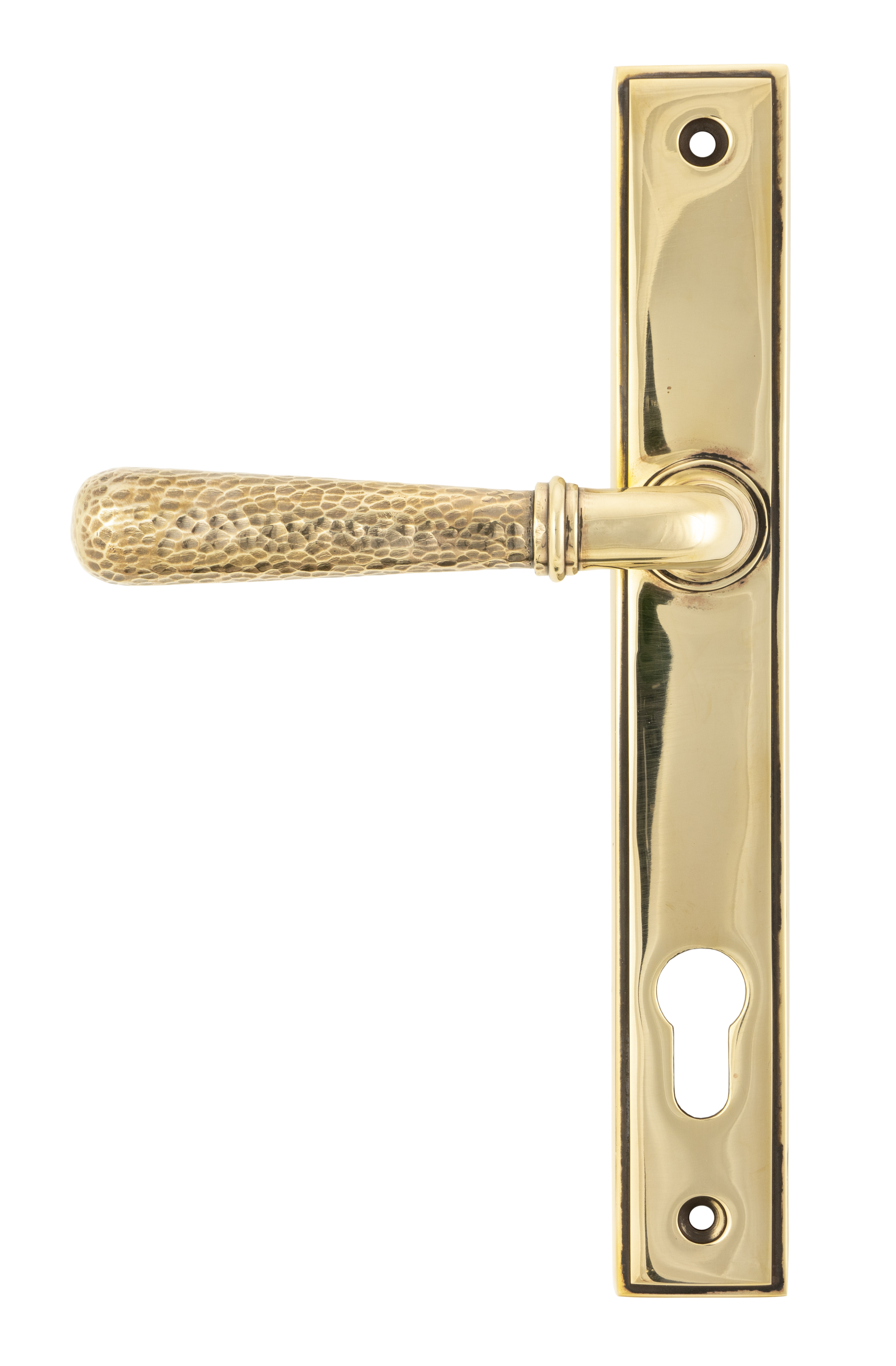 From The Anvil 45498 Aged Brass Hammered Newbury Slimline Espag. Lock Set