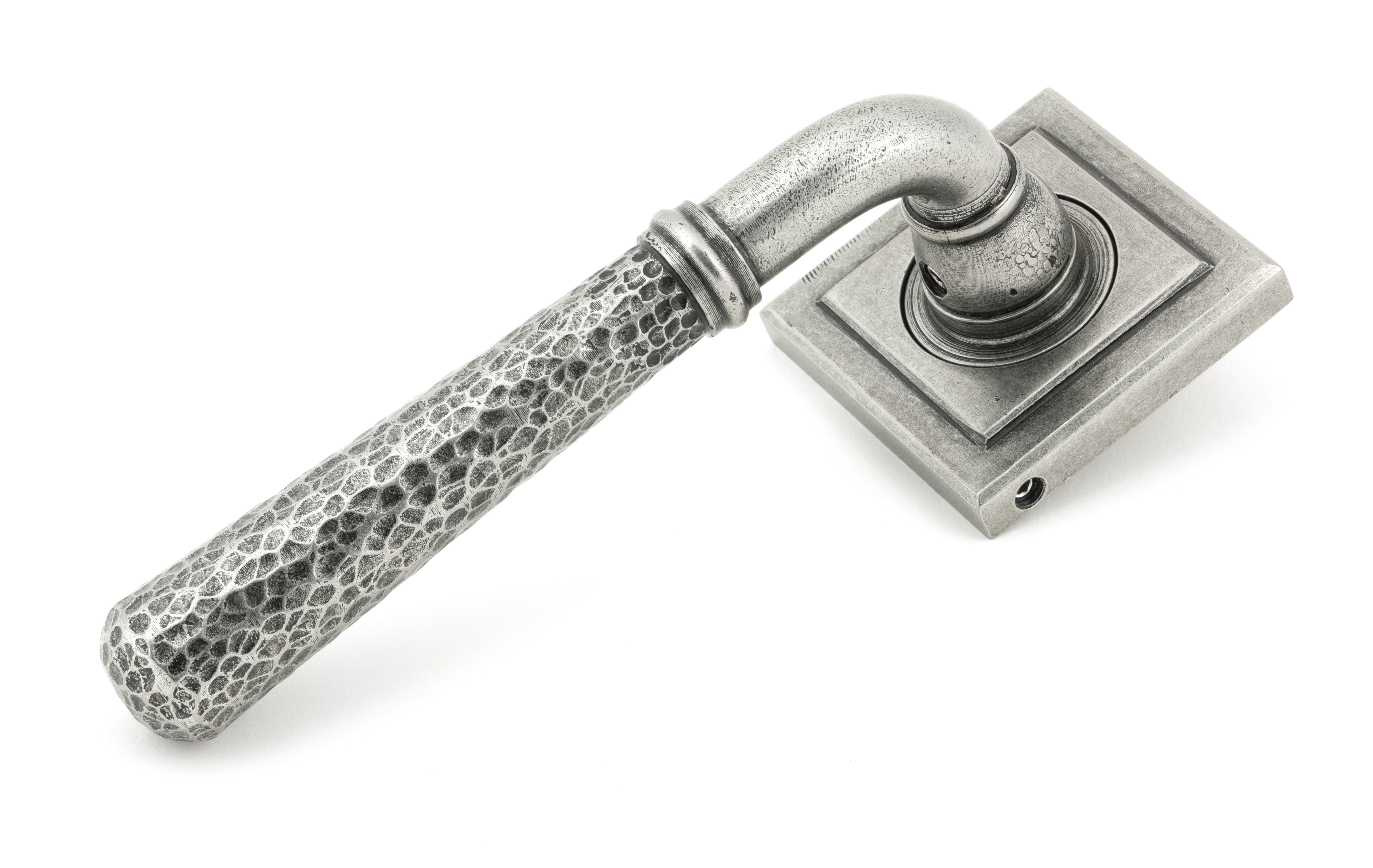 From The Anvil 45658 Pewter Hammered Newbury Lever on Rose Set (Square Rose)
