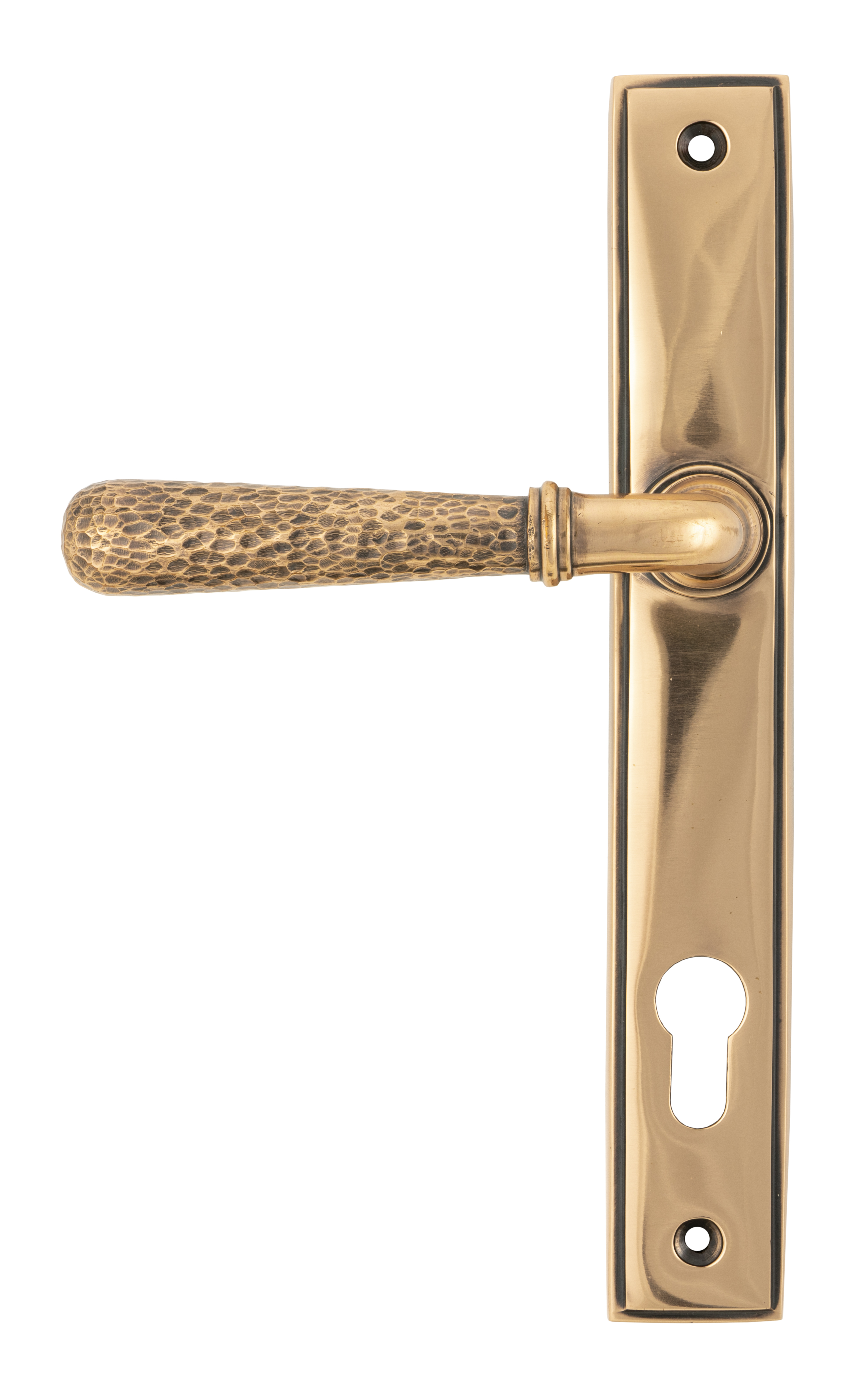 From The Anvil 45774 Polished Bronze Hammered Newbury Slimline Espag. Lock Set