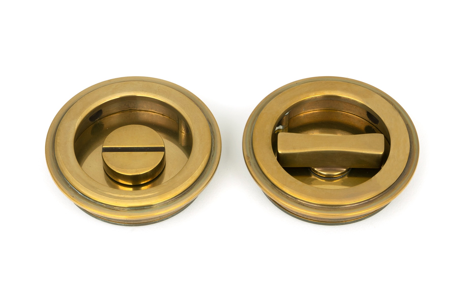 From The Anvil 48324 Aged Brass 60mm Art Deco Round Pull - Privacy Set Aged Brass