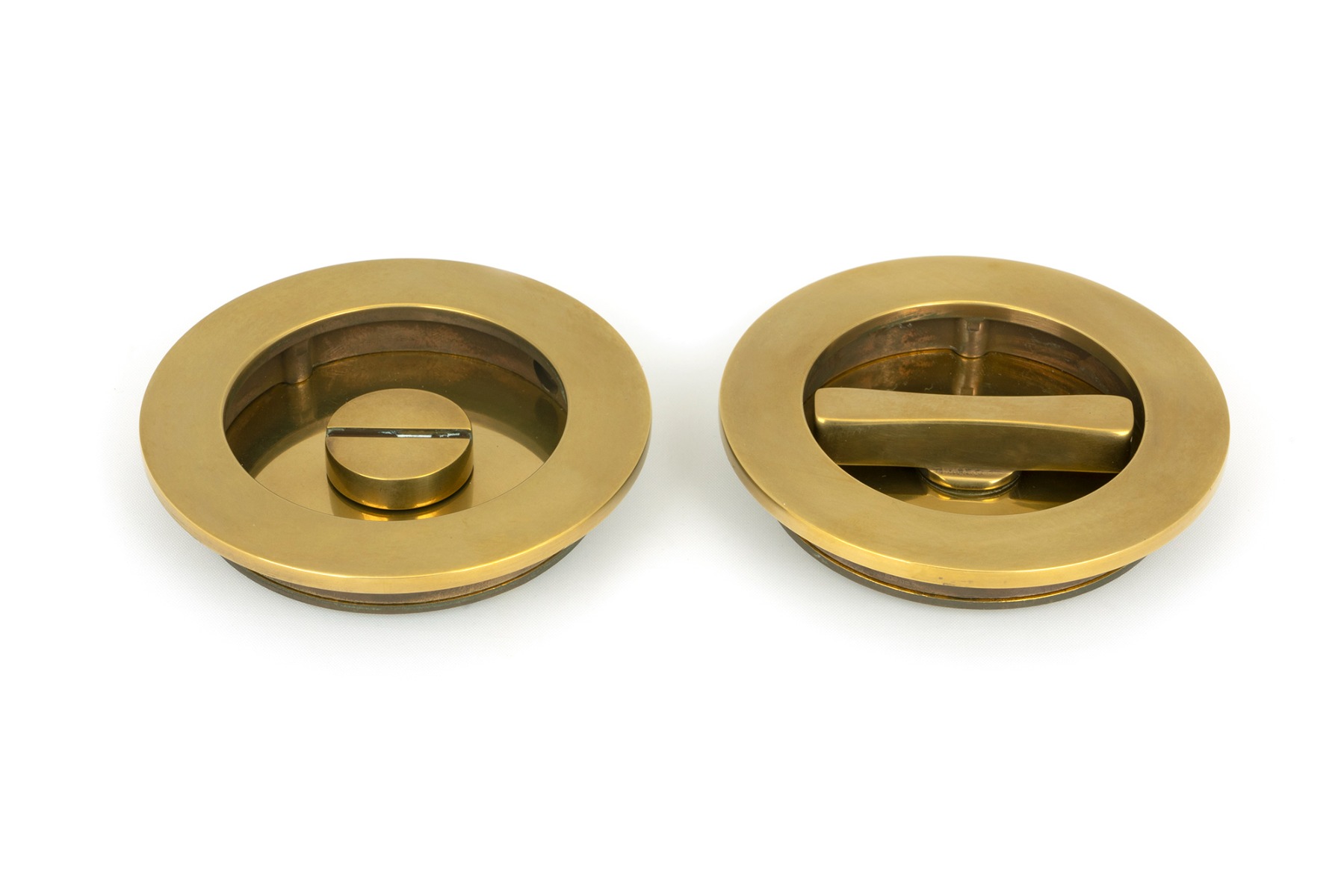 From The Anvil 48325 Aged Brass 75mm Art Deco Round Pull - Privacy Set Aged Brass