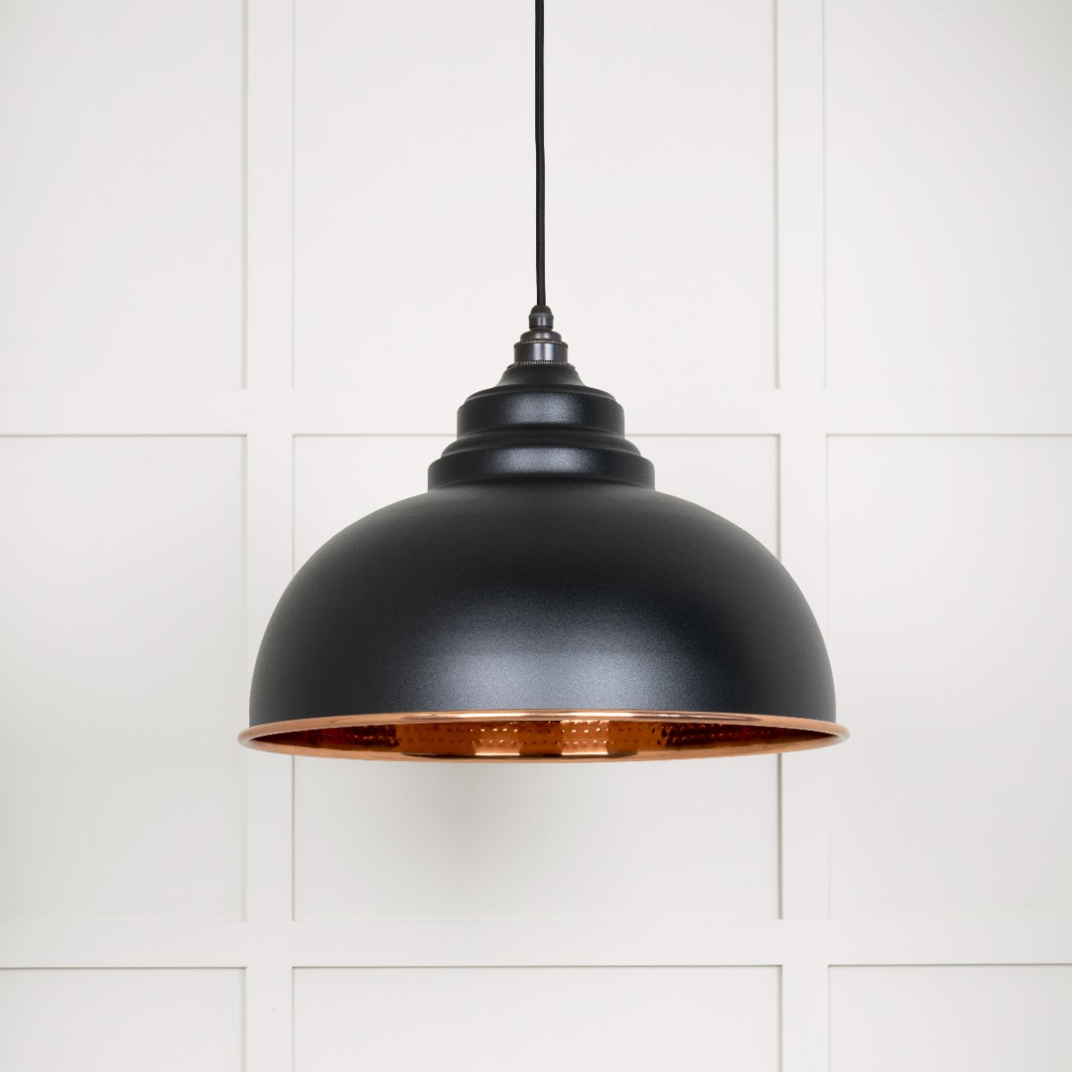 From The Anvil 49501EB Hammered Copper Harborne Pendant in Elan Black Hammered Copper