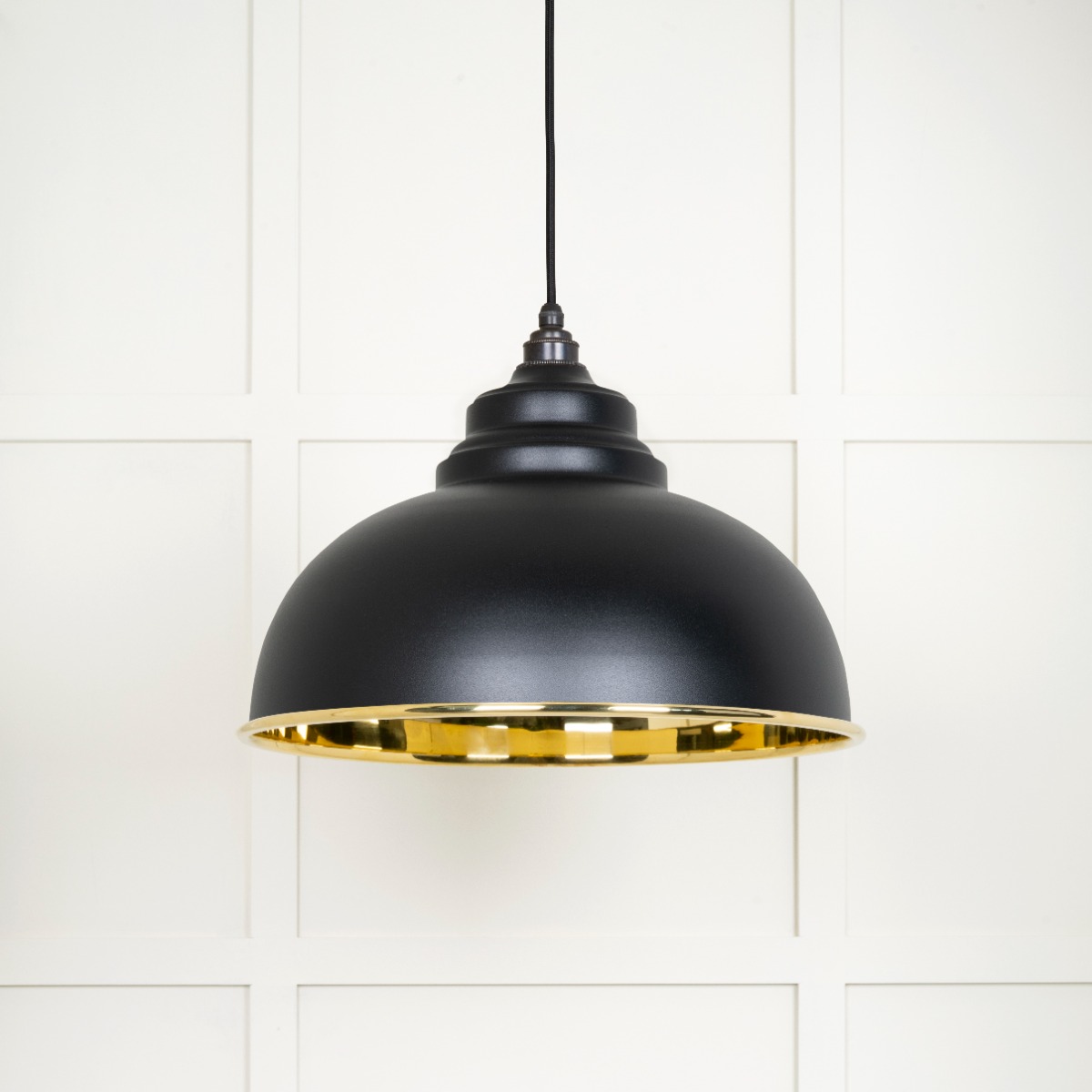 From The Anvil 49522EB Smooth Brass Harborne Pendant in Elan Black Smooth Brass