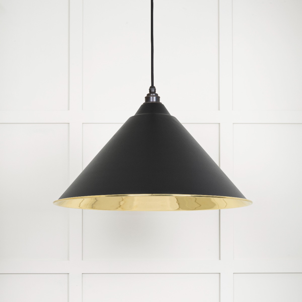 From The Anvil 49524EB Smooth Brass Hockley Pendant in Elan Black Smooth Brass