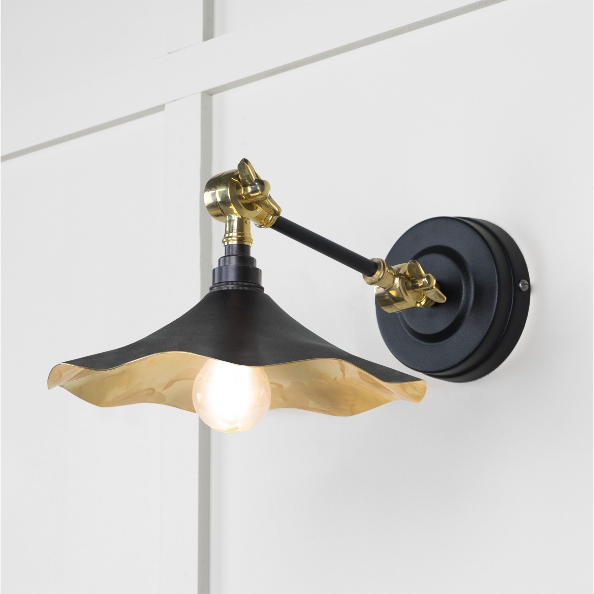 From the Anvil Smooth Brass Flora Wall Light in Elan Black 49725SEB