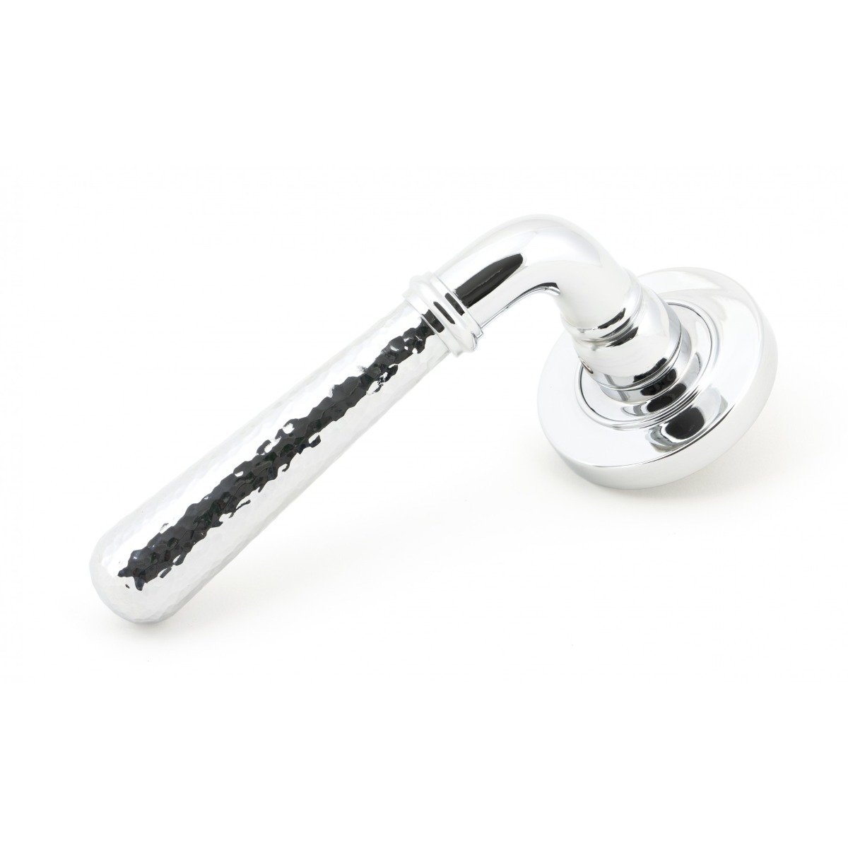 From The Anvil 50041 Polished Chrome Hammered Newbury Lever on Rose Set (Plain) - Unsprung Polished Chrome