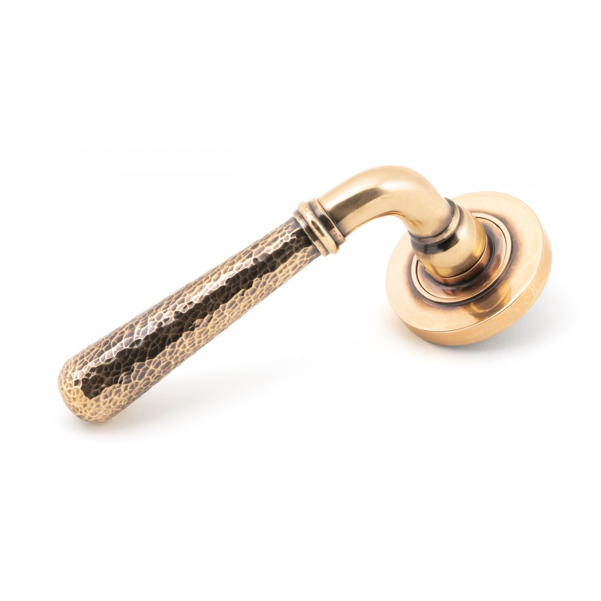 From The Anvil 50053 Polished Bronze Hammered Newbury Lever on Rose Set (Plain) - Unsprung Polished Bronze