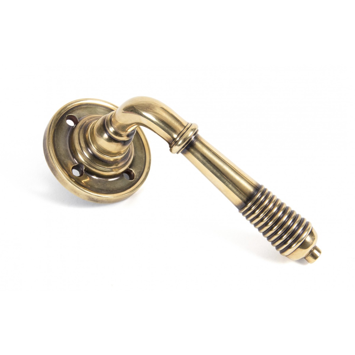 From The Anvil 50086 Aged Brass Reeded Lever on Rose Set - Unsprung Aged Brass