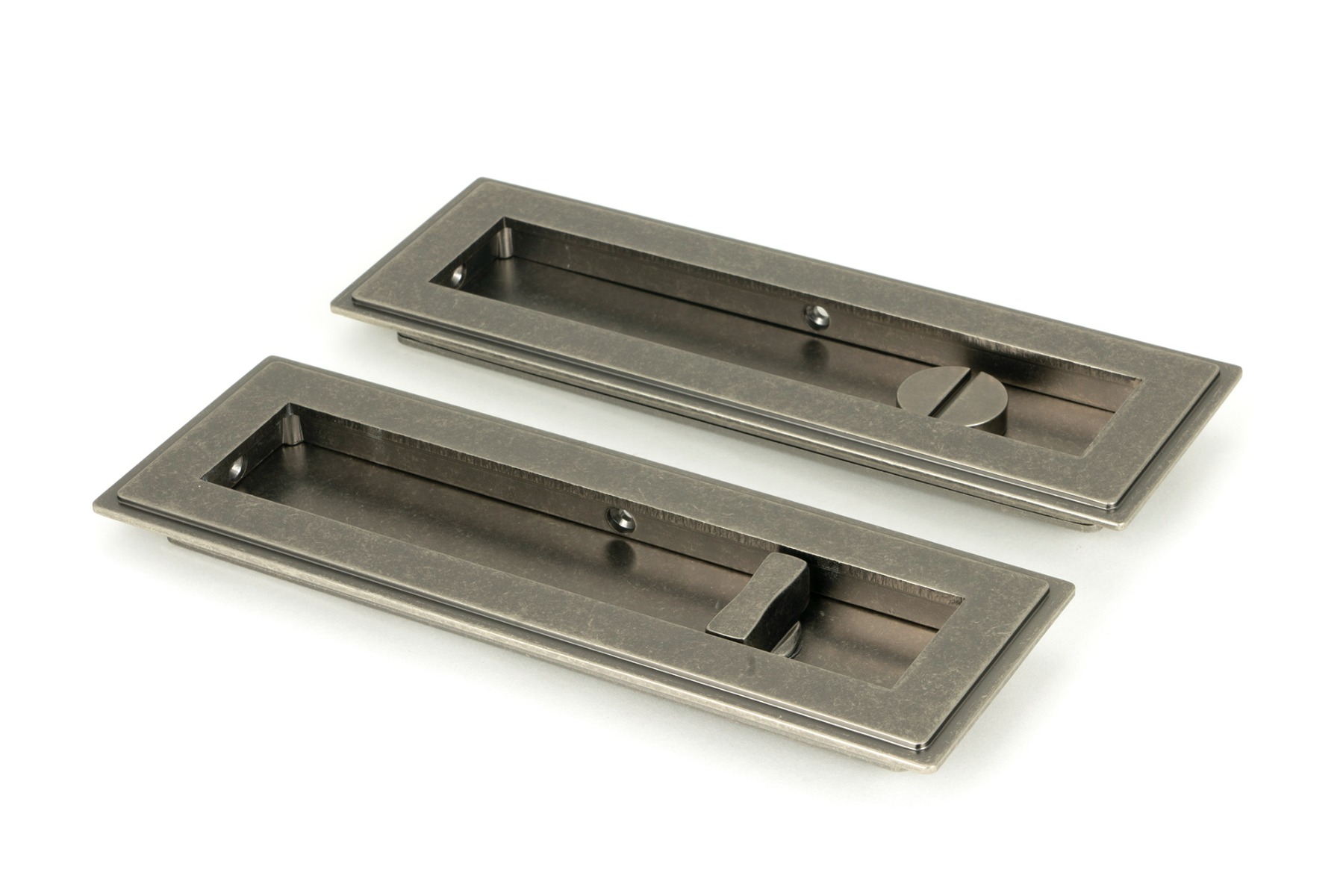 From The Anvil 50174 Pewter 175mm Art Deco Rectangular Pull - Privacy Set Pewter Patina