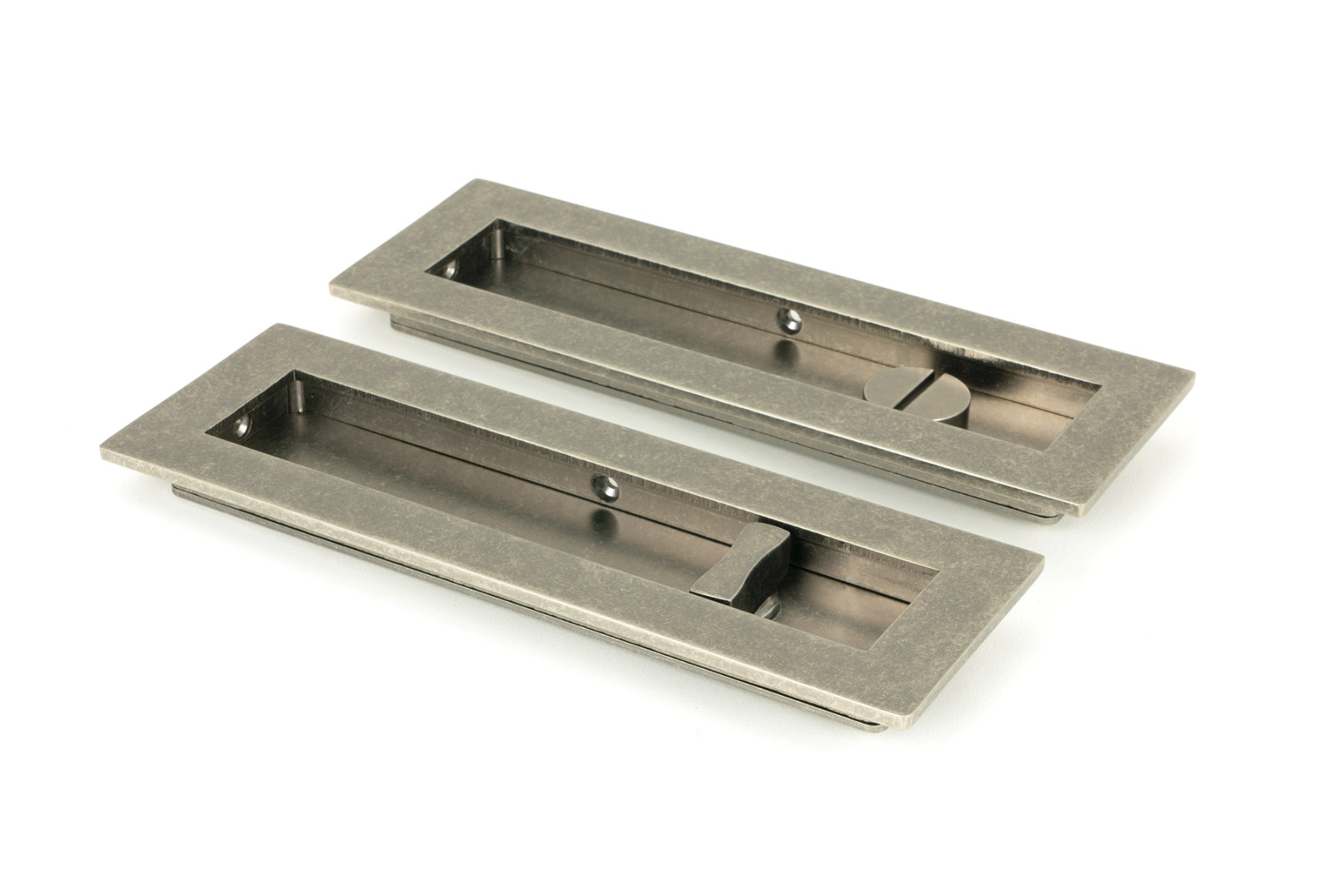 From The Anvil 50176 Pewter 175mm Plain Rectangular Pull - Privacy Set Pewter Patina