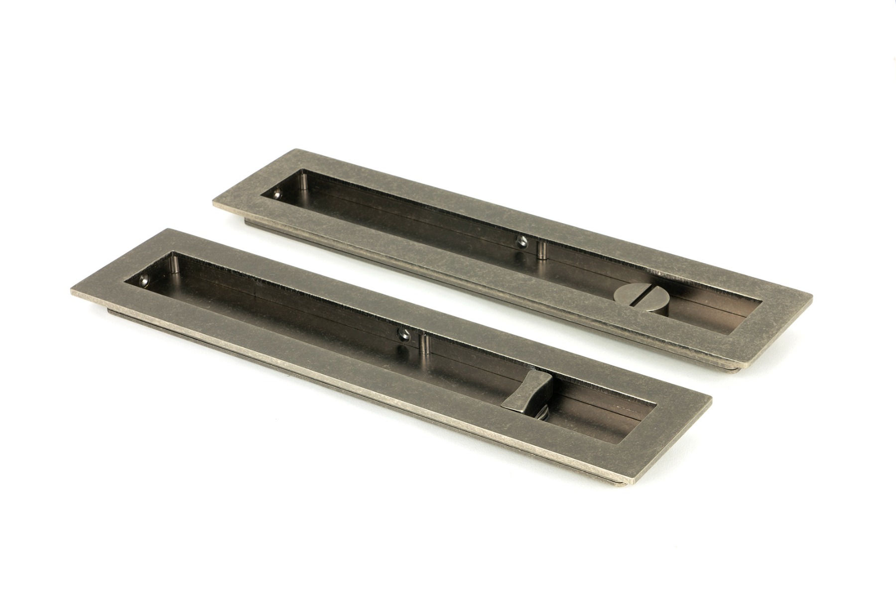 From The Anvil 50177 Pewter 250mm Plain Rectangular Pull - Privacy Set Pewter Patina