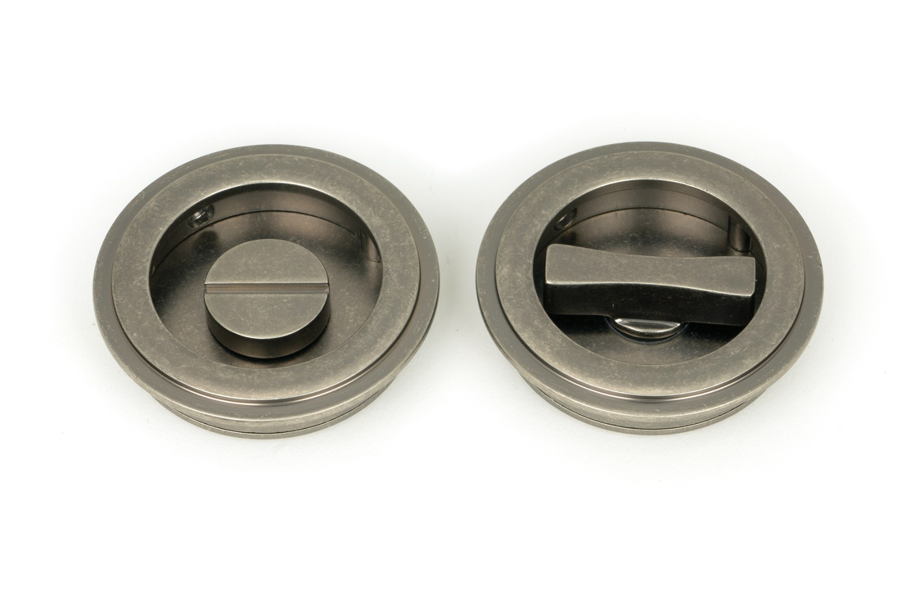 From The Anvil 50182 Pewter 60mm Art Deco Round Pull - Privacy Set Pewter Patina