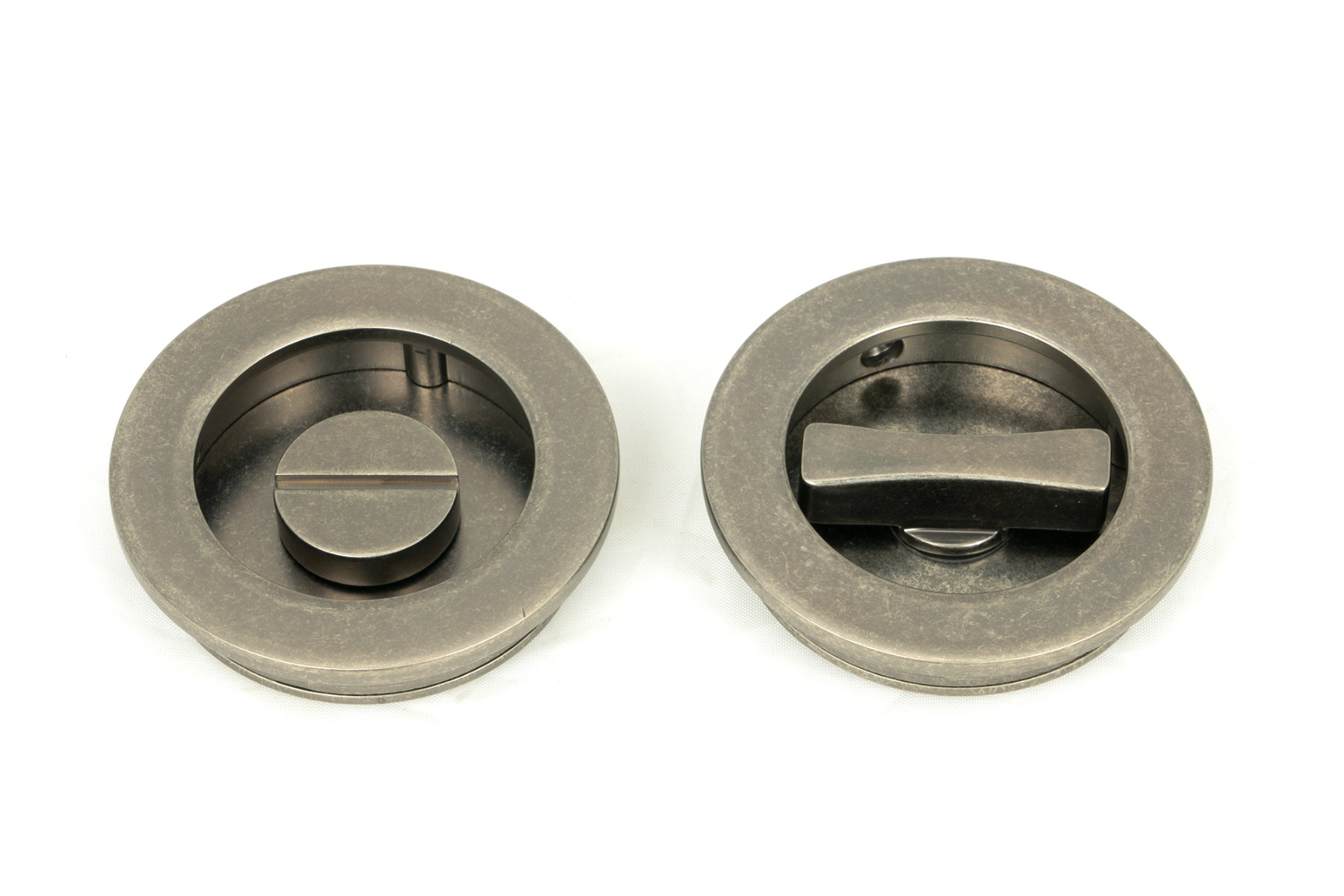From The Anvil 50184 Pewter 60mm Plain Round Pull - Privacy Set Pewter Patina