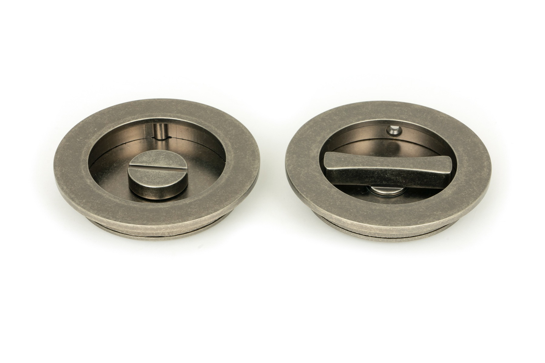 From The Anvil 50185 Pewter 75mm Plain Round Pull - Privacy Set Pewter Patina