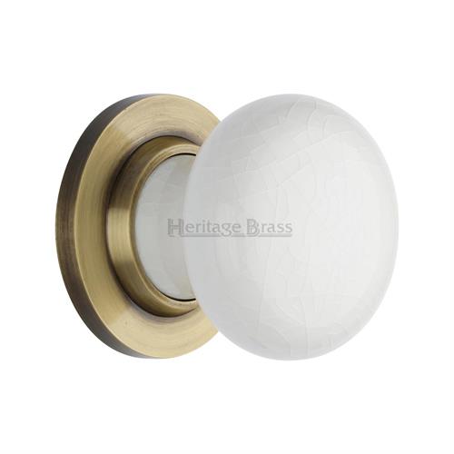Heritage Brass 7010-AT White Crackle Knob with Antique Brass base