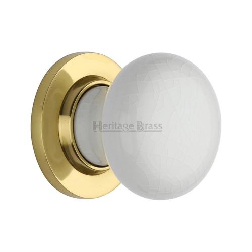 Heritage Brass 7010-PB White Crackle Knob with Polished Brass base