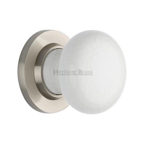Heritage Brass 7010-SN White Crackle Knob with Satin Nickel base