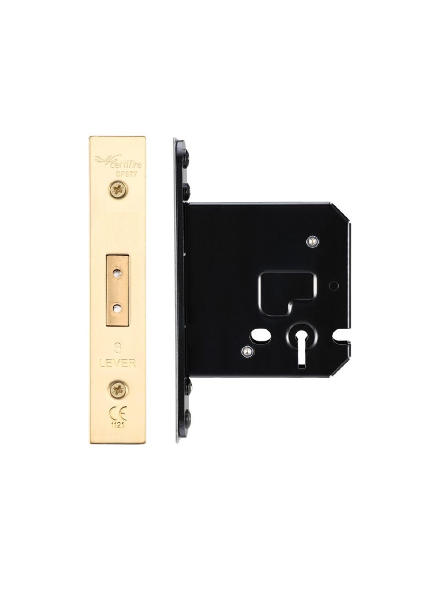 IRONZONE Architectural 3 Lever Dead Lock 64mm with 45mm Backset Satin Brass