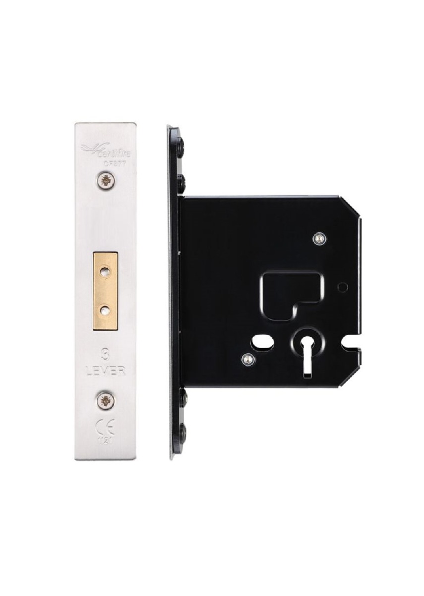 IRONZONE Architectural 3 Lever Dead Lock 64mm with 45mm Backset Polished Stainless Steel