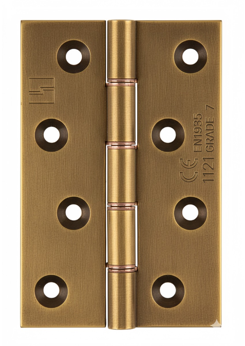 Simonswerk 1250CE Double Phosphor Bronze Washered Brass Butt Hinge CE marked FD30 fire rated 100mmx 75mm c/w Screws Aged Brass