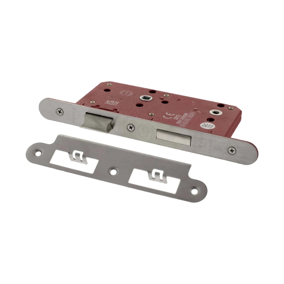 Atlantic DIN Radius Bathroom Lock Double Turn 60mm backset - Satin Stainless Steel ALKDINRB60SSS