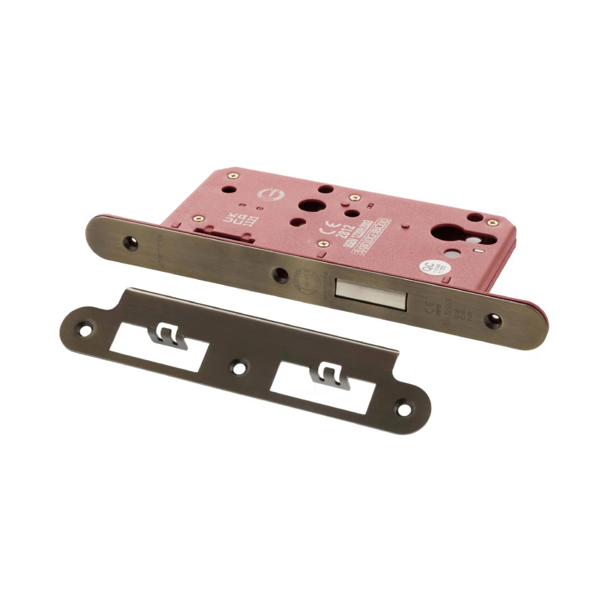 Atlantic DIN Radius Euro Profile Deadlock Double Throw 60mm backset - Antique Brass ALKDINRED60AB