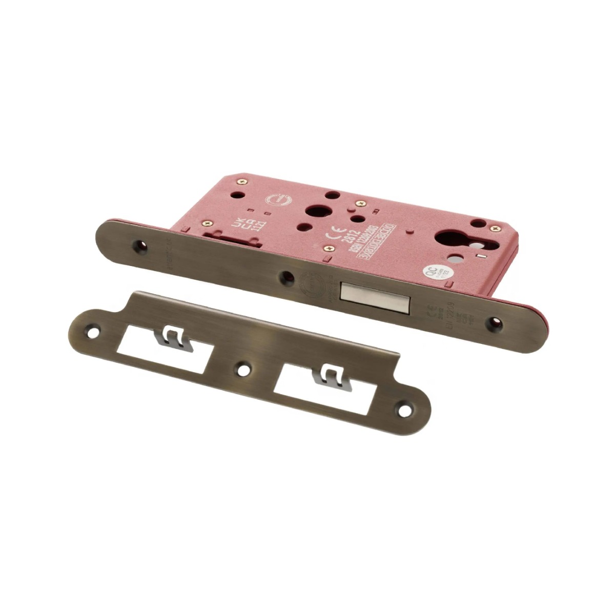 Atlantic DIN Radius Euro Profile Deadlock Double Throw 60mm backset - Matt Antique Brass ALKDINRED60MAB