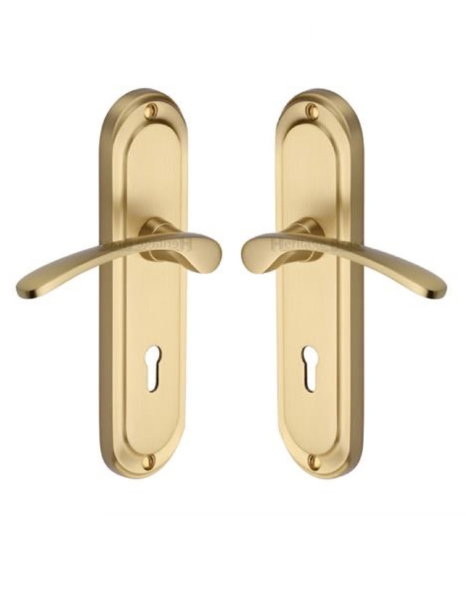 Heritage Brass AMB6200-SB Door Handle Lever Lock Ambassador Design Satin Brass Finish