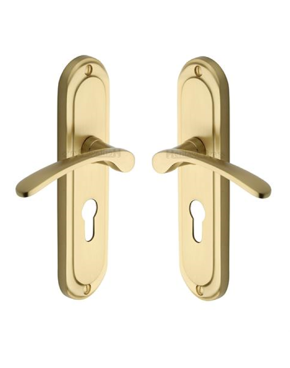 Heritage Brass AMB6248-SB Door Handle for Euro Profile Plate Ambassador Design Satin Brass finish