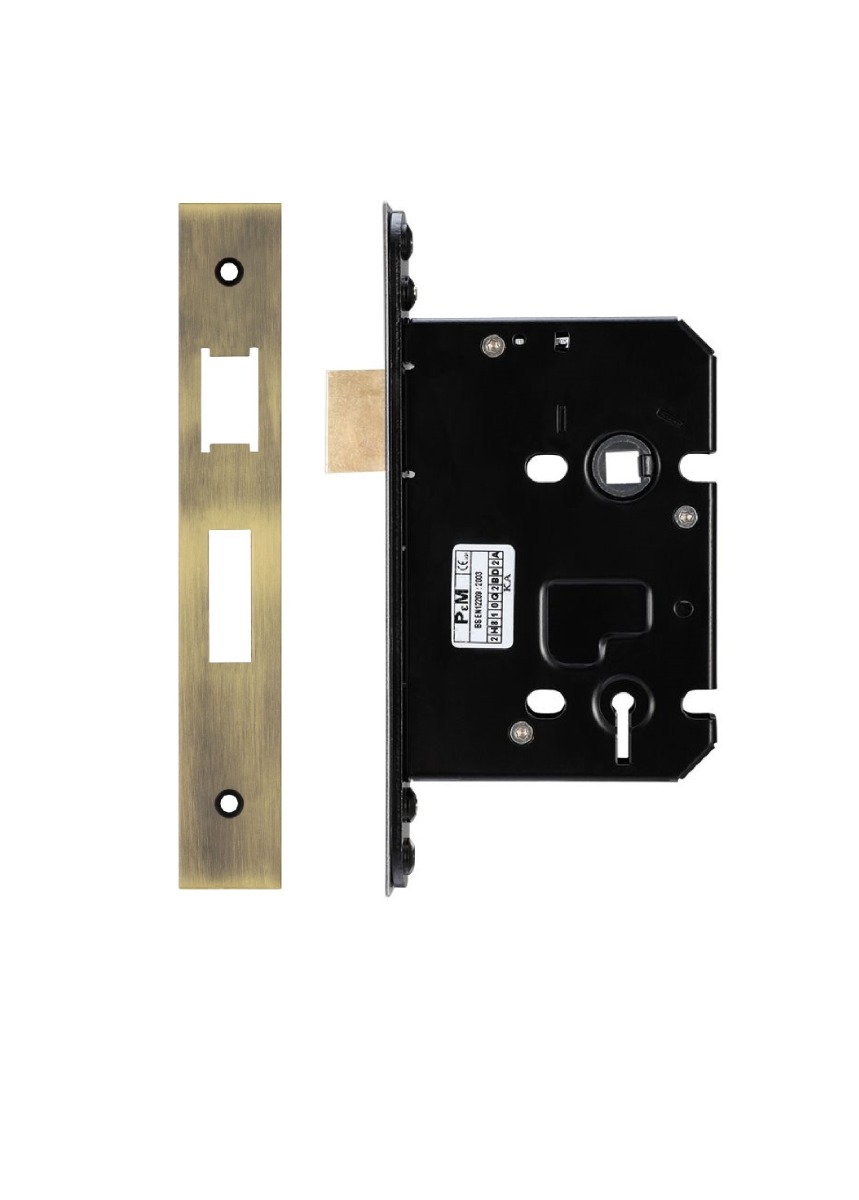 IRONZONE Architectural 3 Lever Sash Lock 76mm with 57mm Backset Reversable Latch Antique Brass