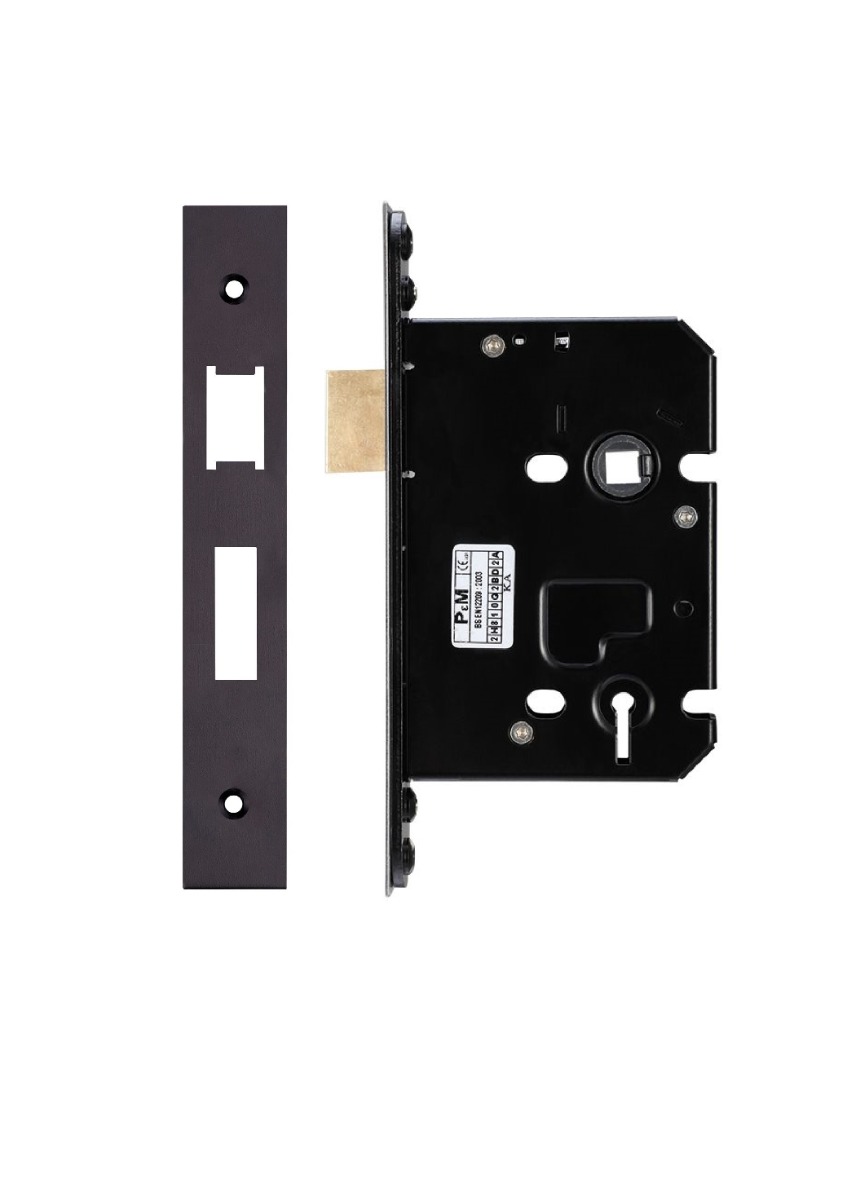 IRONZONE Architectural 3 Lever Sash Lock 76mm with 57mm Backset Reversable Latch Black