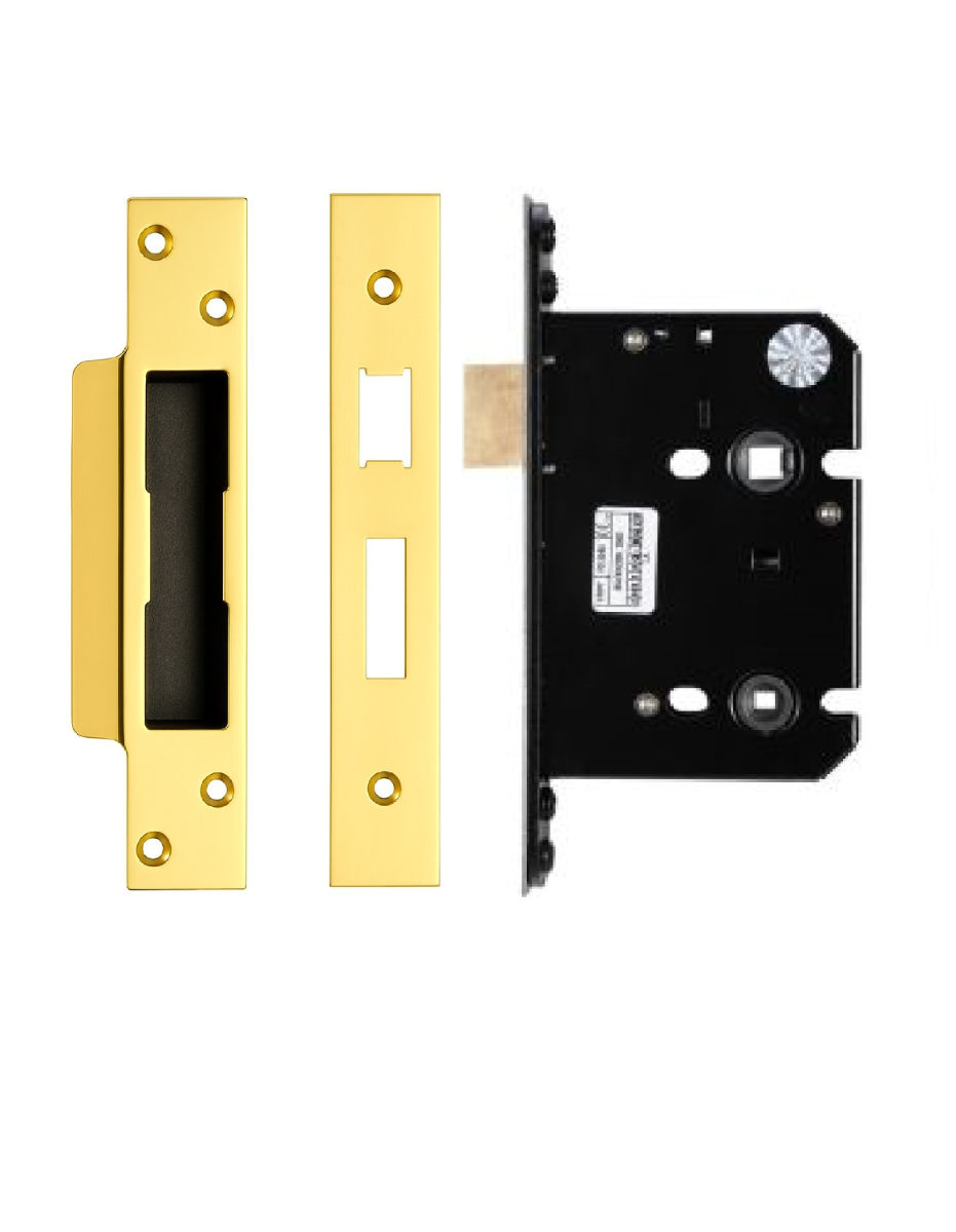 IRONZONE Architectural Bathroom Sash Lock 76mm with 57mm Backset Reversable Latch Polsihed Brass