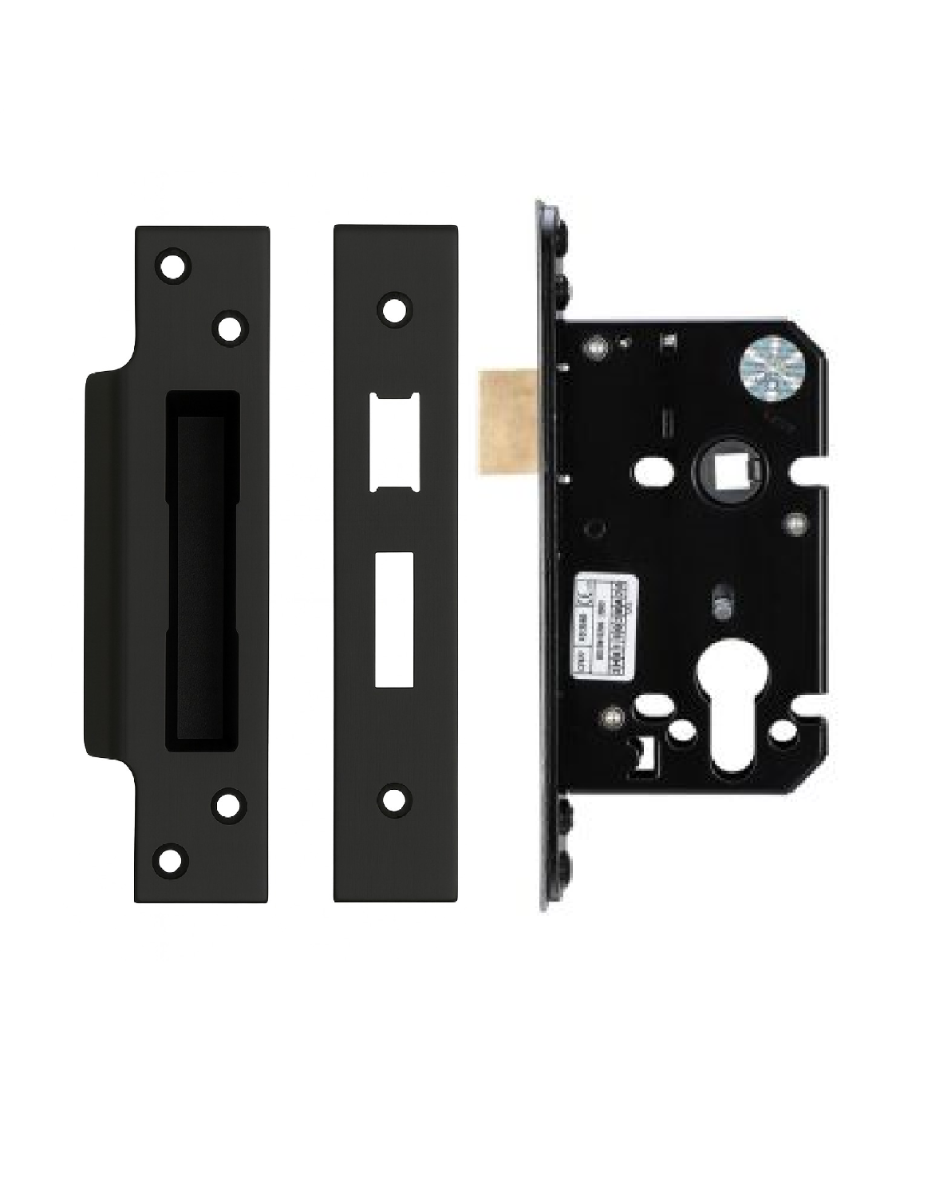 IRONZONE Architectural Euro Profile Sash Lock 64mm with 45mm Backset Reversable Latch Black