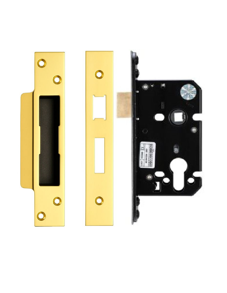 IRONZONE Architectural Euro Profile Sash Lock 64mm with 45mm Backset Reversable Latch Polished Brass