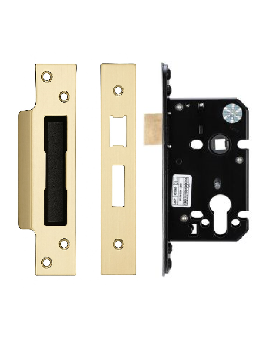 IRONZONE Architectural Euro Profile Sash Lock 64mm with 45mm Backset Reversable Latch Satin Brass