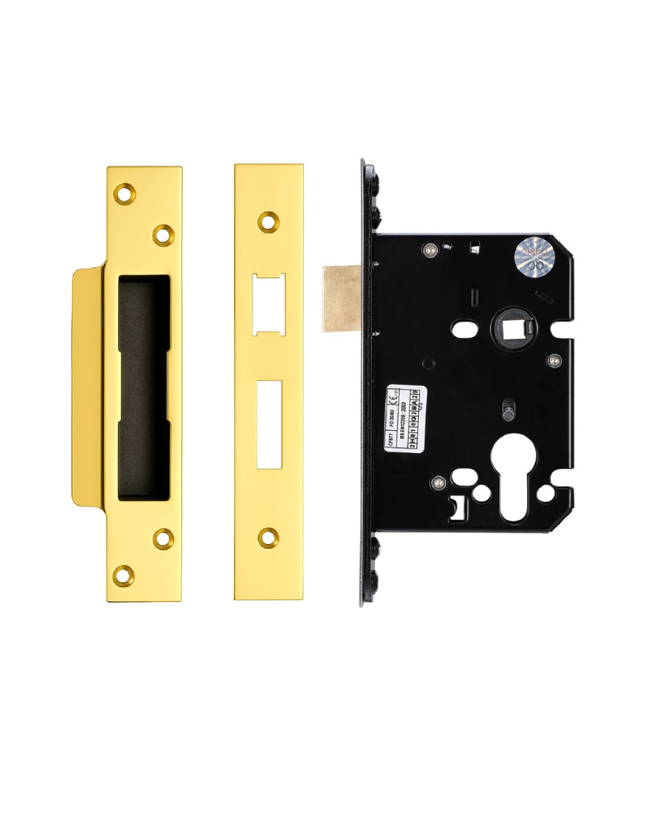 IRONZONE Architectural Euro Profile Sash Lock 76mm with 57mm Backset Reversable Latch Polished Brass