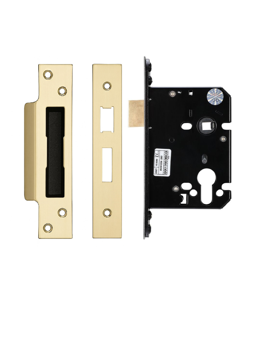 IRONZONE Architectural Euro Profile Sash Lock 76mm with 57mm Backset Reversable Latch Satin Brass