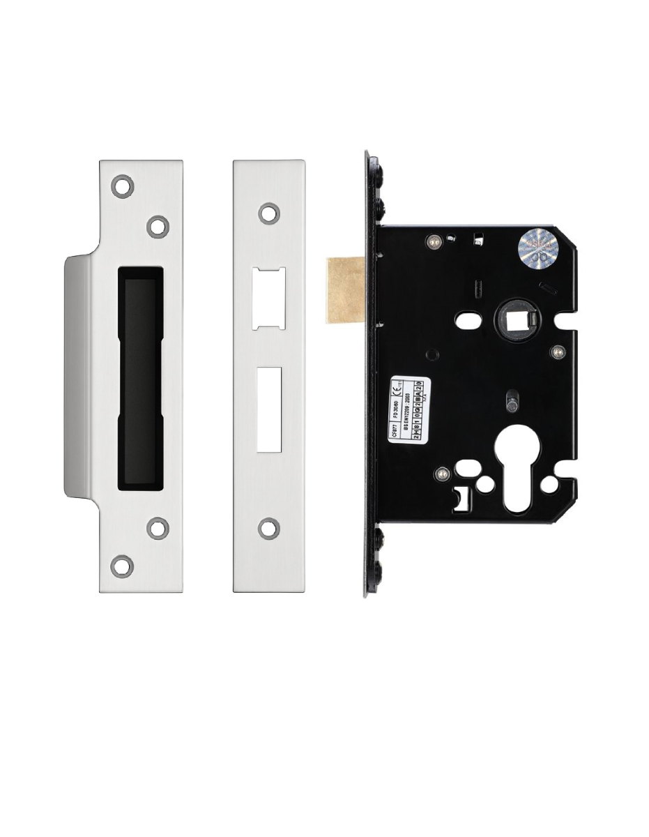 IRONZONE Architectural Euro Profile Sash Lock 76mm with 57mm Backset Reversable Latch Satin Stainless Steel